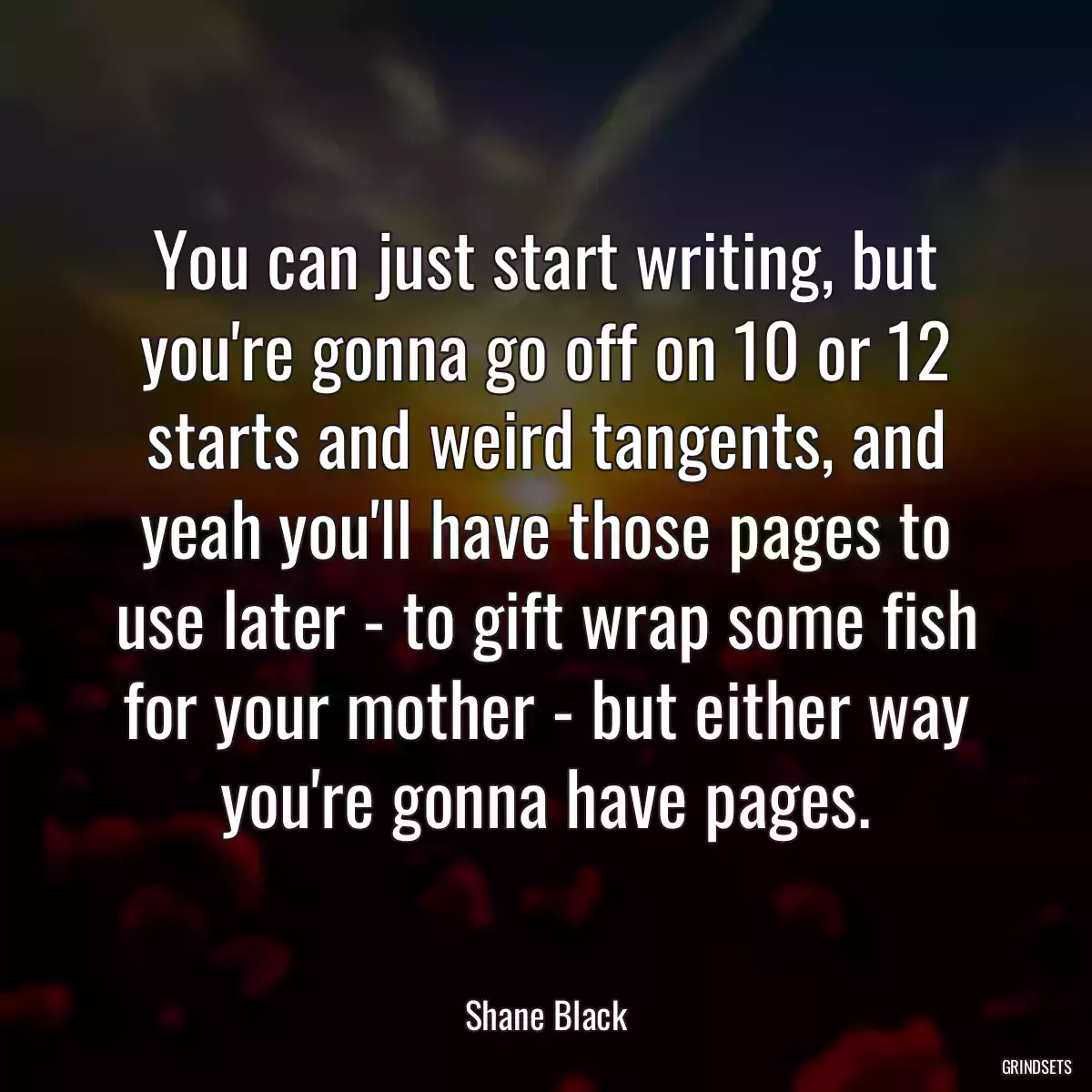 You can just start writing, but you\'re gonna go off on 10 or 12 starts and weird tangents, and yeah you\'ll have those pages to use later - to gift wrap some fish for your mother - but either way you\'re gonna have pages.