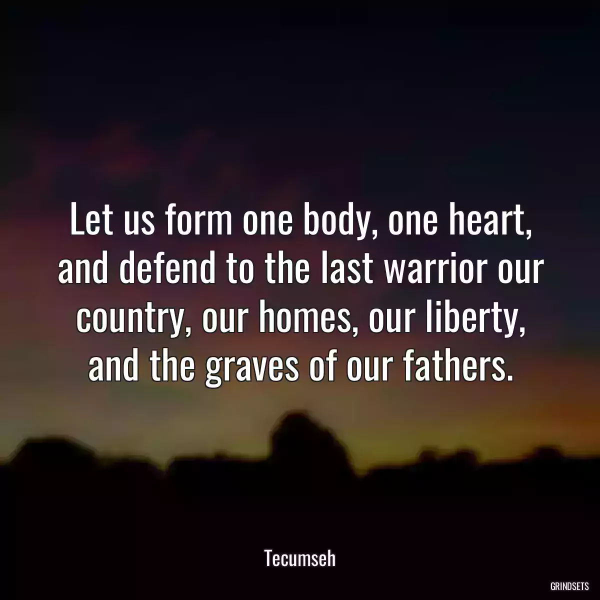 Let us form one body, one heart, and defend to the last warrior our country, our homes, our liberty, and the graves of our fathers.