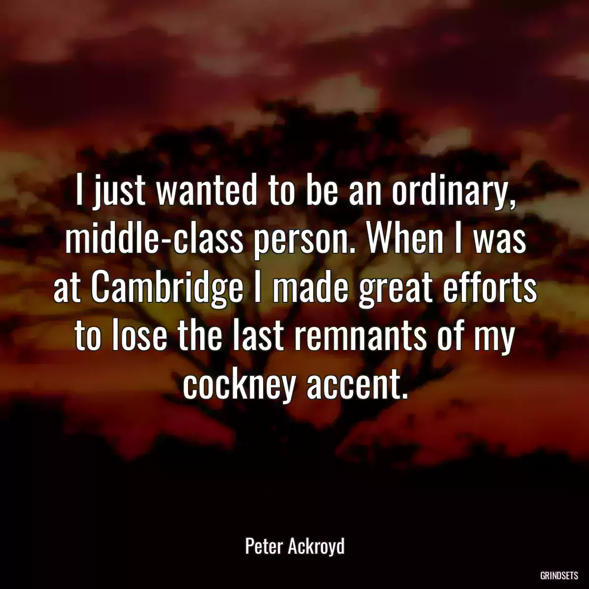 I just wanted to be an ordinary, middle-class person. When I was at Cambridge I made great efforts to lose the last remnants of my cockney accent.