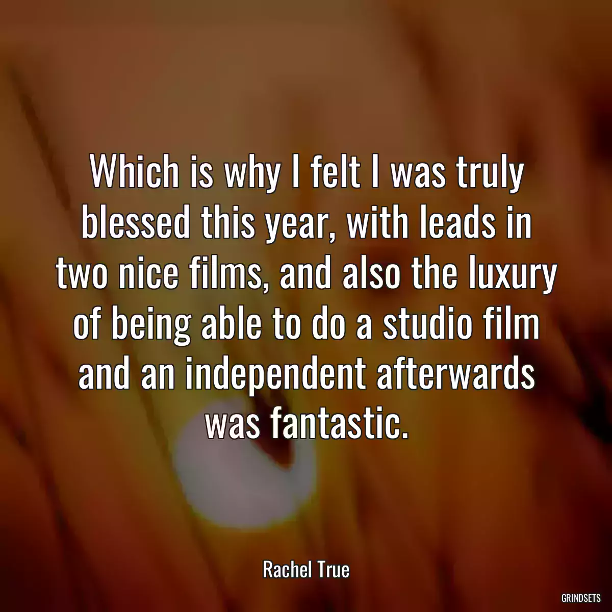 Which is why I felt I was truly blessed this year, with leads in two nice films, and also the luxury of being able to do a studio film and an independent afterwards was fantastic.