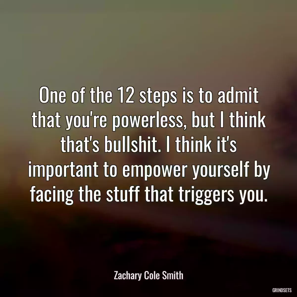 One of the 12 steps is to admit that you\'re powerless, but I think that\'s bullshit. I think it\'s important to empower yourself by facing the stuff that triggers you.