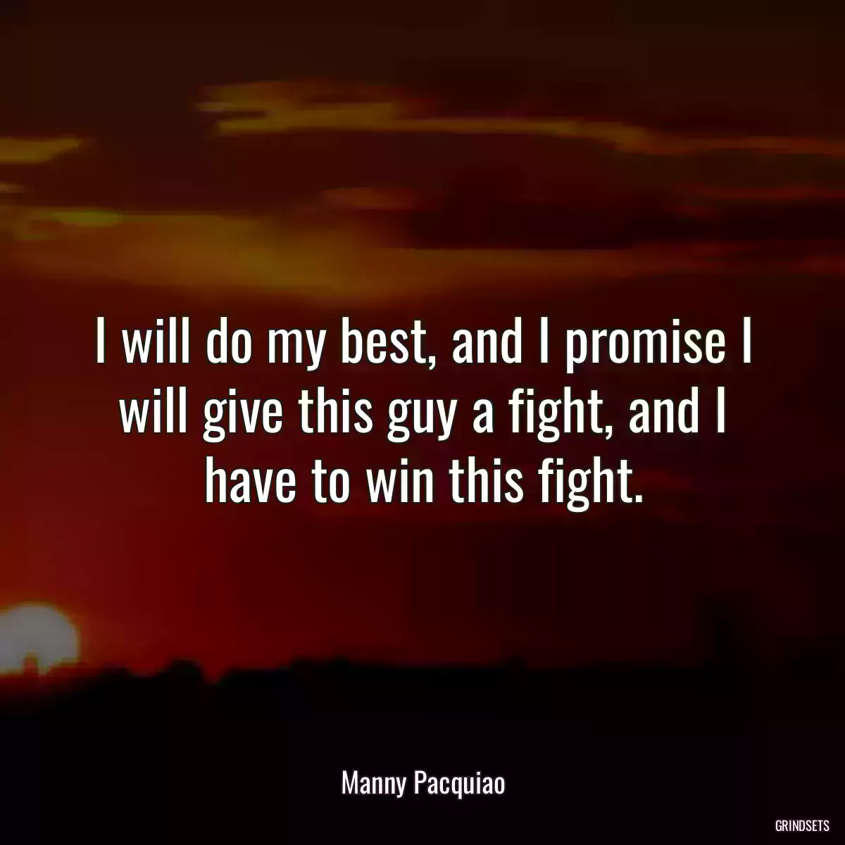 I will do my best, and I promise I will give this guy a fight, and I have to win this fight.