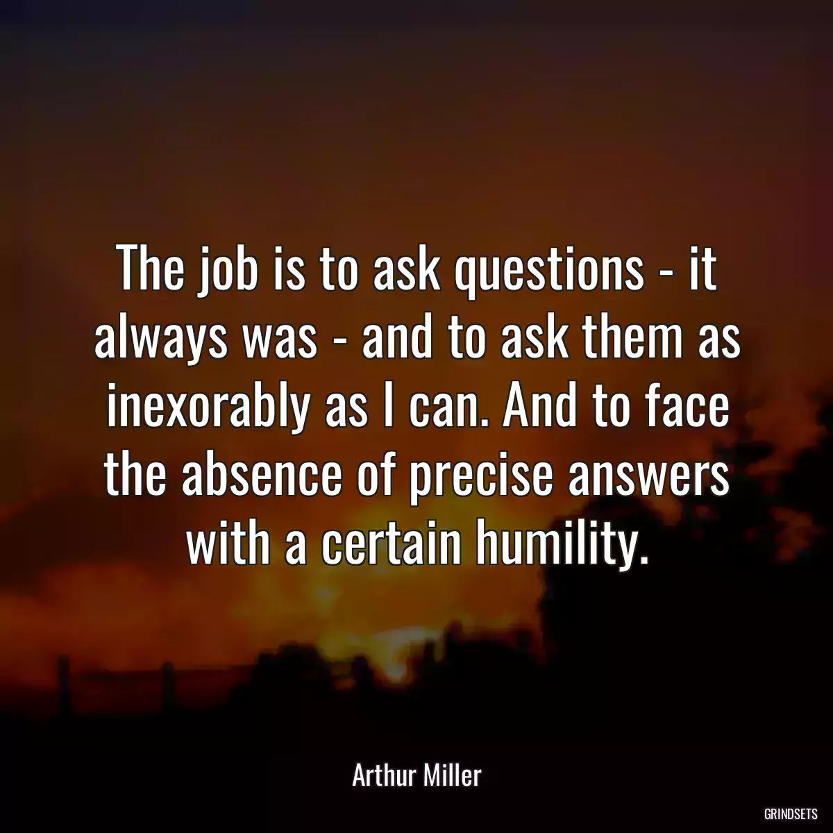 The job is to ask questions - it always was - and to ask them as inexorably as I can. And to face the absence of precise answers with a certain humility.