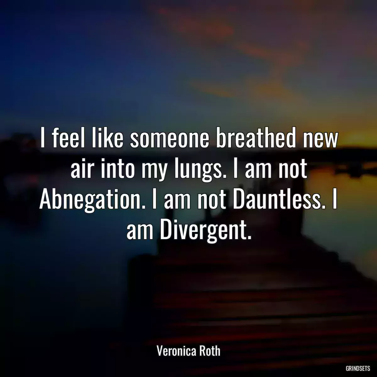 I feel like someone breathed new air into my lungs. I am not Abnegation. I am not Dauntless. I am Divergent.