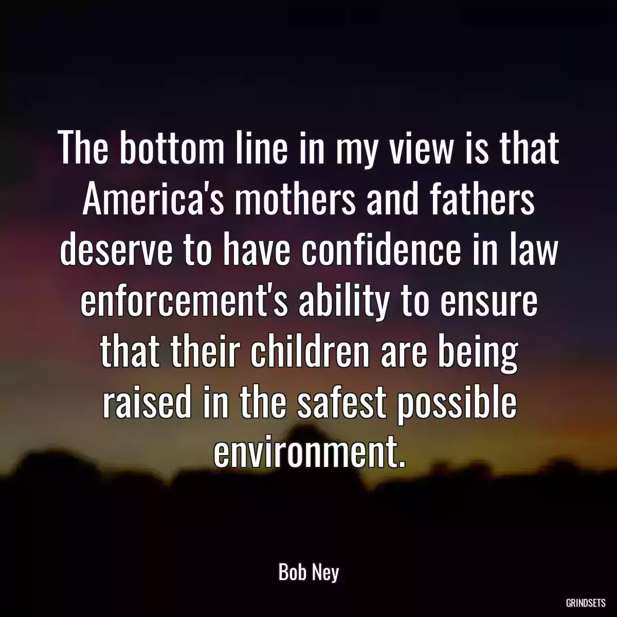 The bottom line in my view is that America\'s mothers and fathers deserve to have confidence in law enforcement\'s ability to ensure that their children are being raised in the safest possible environment.