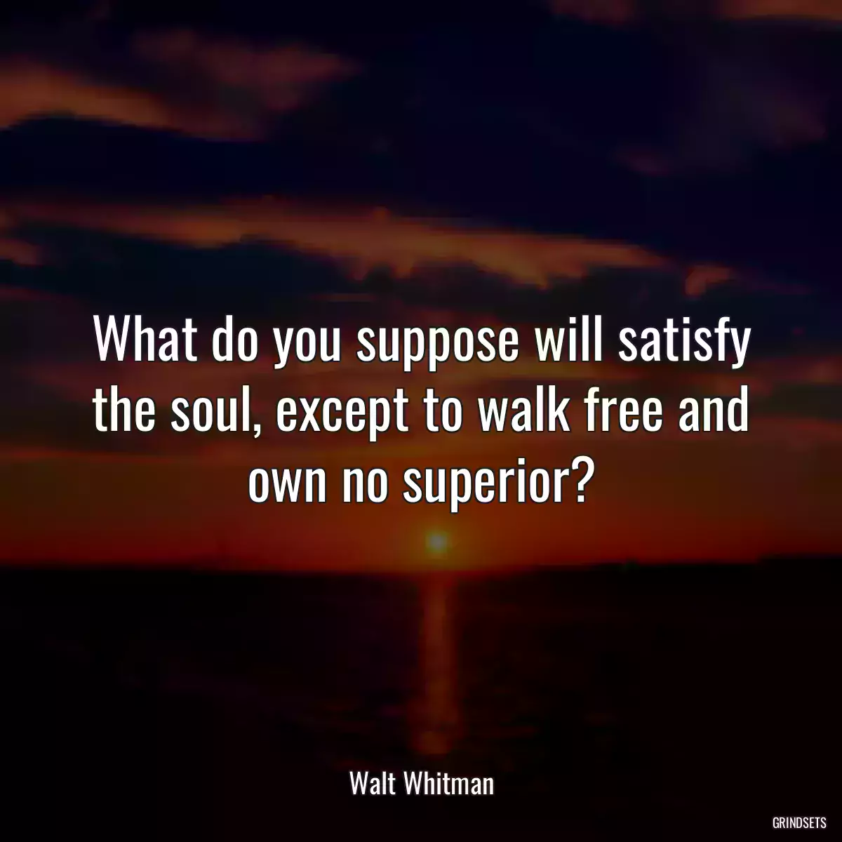 What do you suppose will satisfy the soul, except to walk free and own no superior?