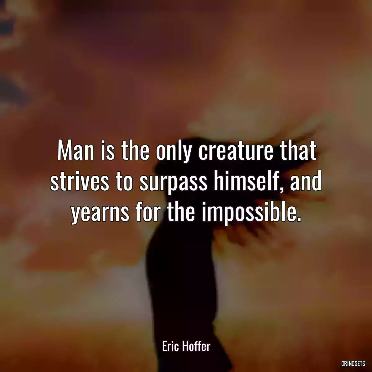 Man is the only creature that strives to surpass himself, and yearns for the impossible.