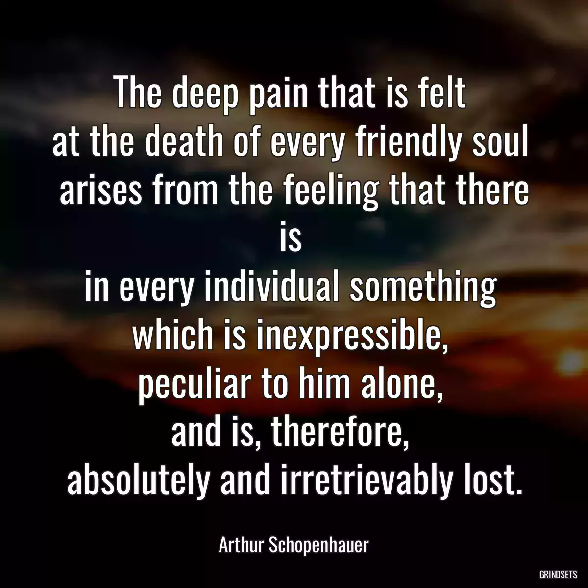 The deep pain that is felt 
at the death of every friendly soul 
arises from the feeling that there is 
in every individual something 
which is inexpressible, 
peculiar to him alone, 
and is, therefore, 
absolutely and irretrievably lost.