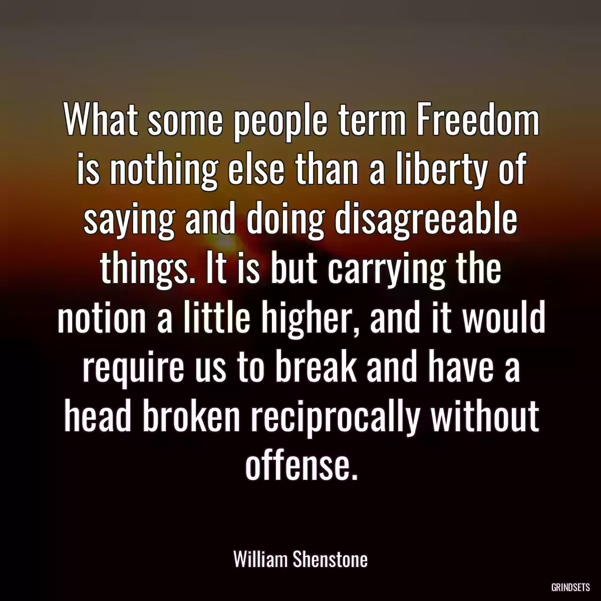 What some people term Freedom is nothing else than a liberty of saying and doing disagreeable things. It is but carrying the notion a little higher, and it would require us to break and have a head broken reciprocally without offense.