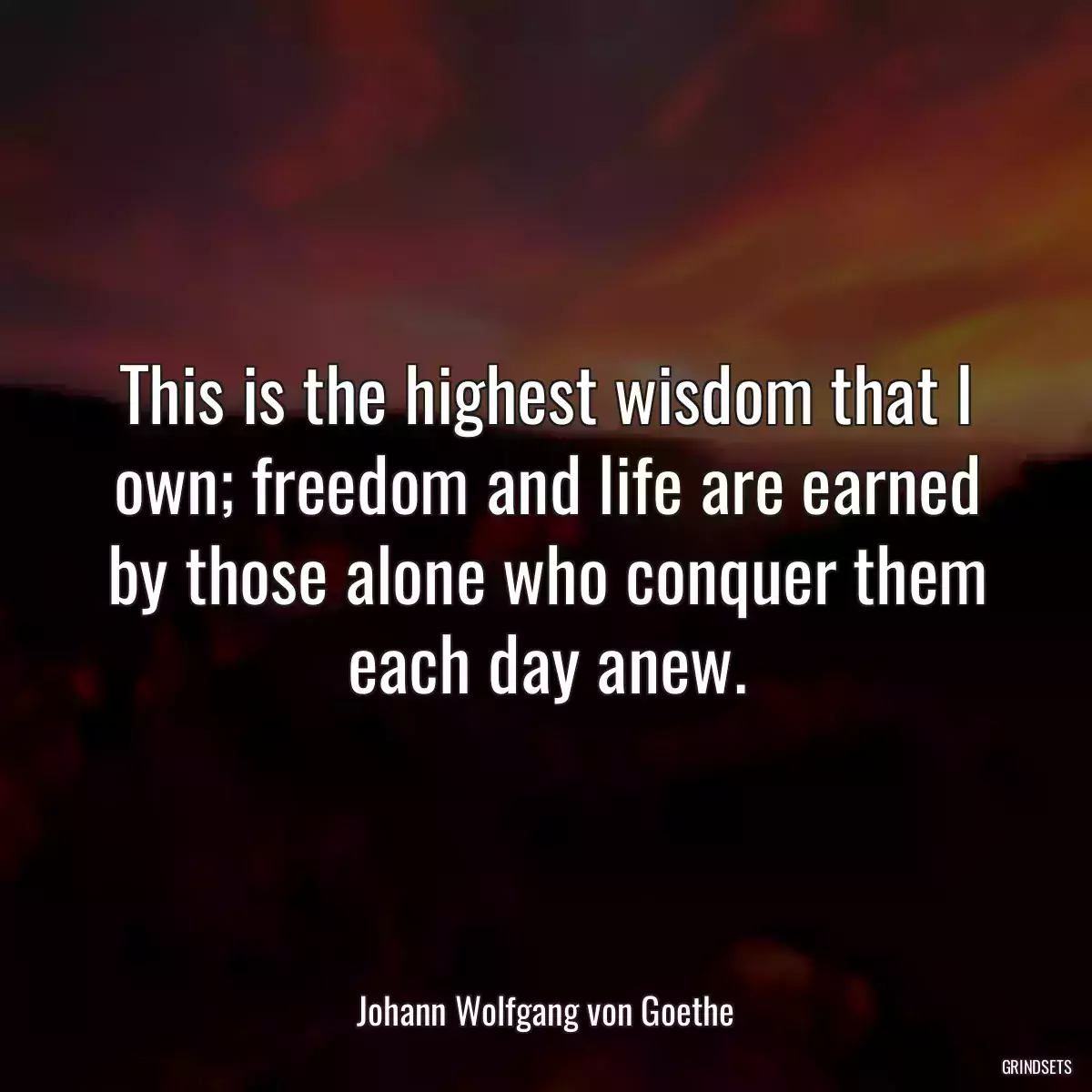 This is the highest wisdom that I own; freedom and life are earned by those alone who conquer them each day anew.