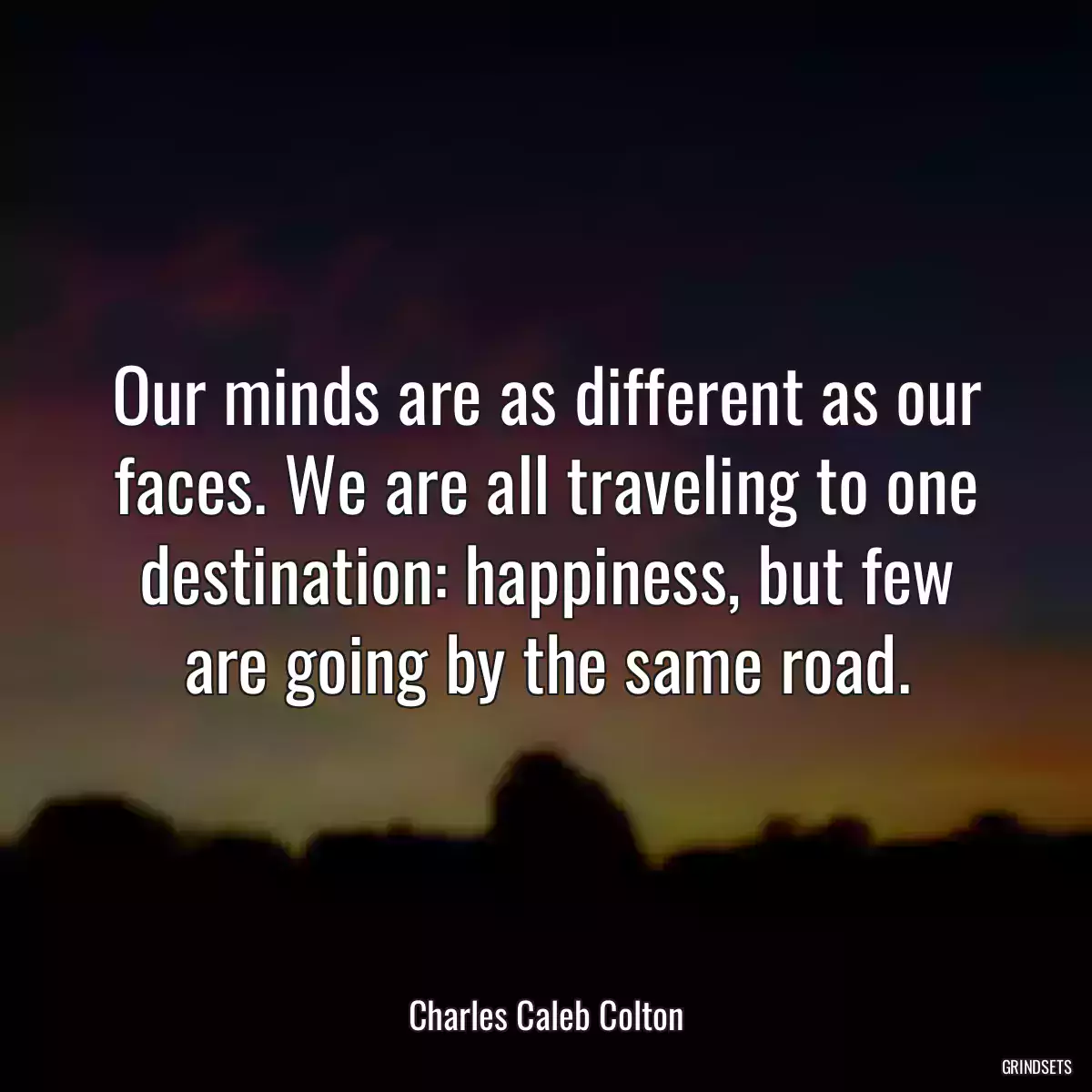 Our minds are as different as our faces. We are all traveling to one destination: happiness, but few are going by the same road.