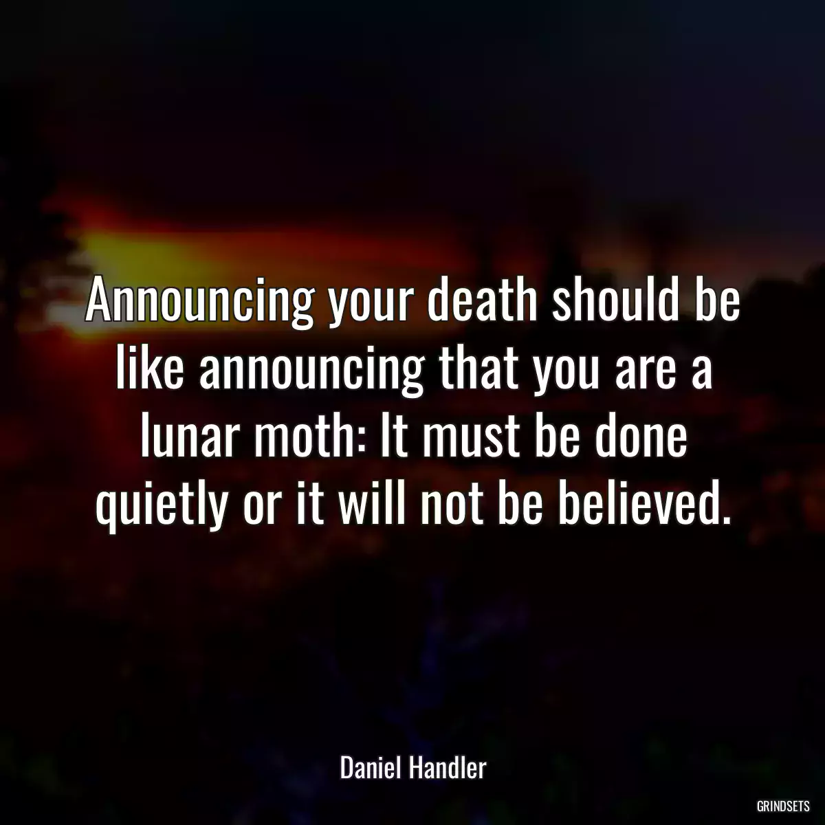 Announcing your death should be like announcing that you are a lunar moth: It must be done quietly or it will not be believed.