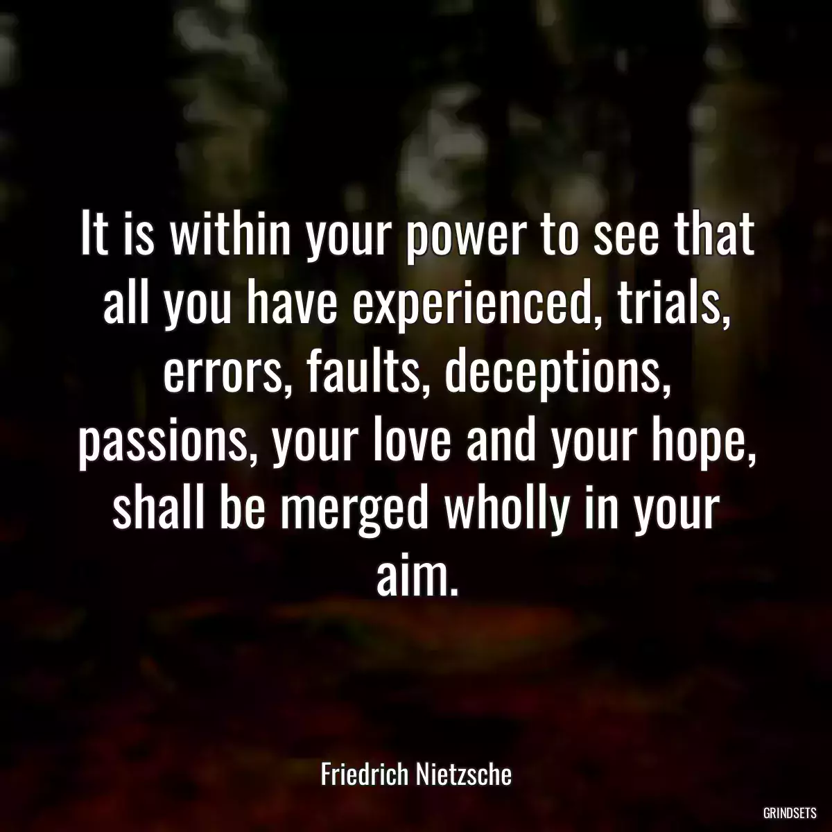 It is within your power to see that all you have experienced, trials, errors, faults, deceptions, passions, your love and your hope, shall be merged wholly in your aim.