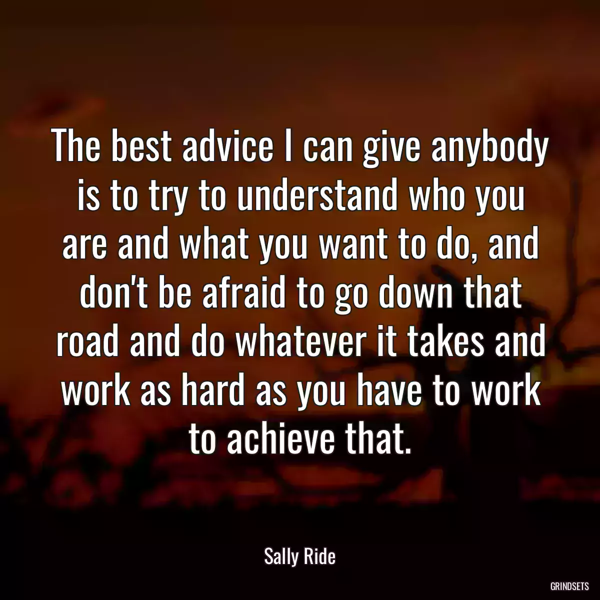 The best advice I can give anybody is to try to understand who you are and what you want to do, and don\'t be afraid to go down that road and do whatever it takes and work as hard as you have to work to achieve that.