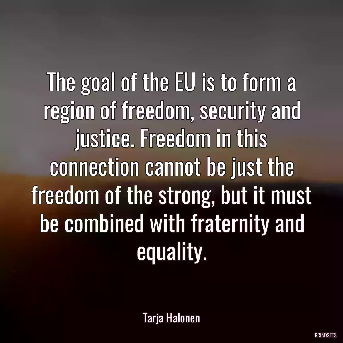 The goal of the EU is to form a region of freedom, security and justice. Freedom in this connection cannot be just the freedom of the strong, but it must be combined with fraternity and equality.