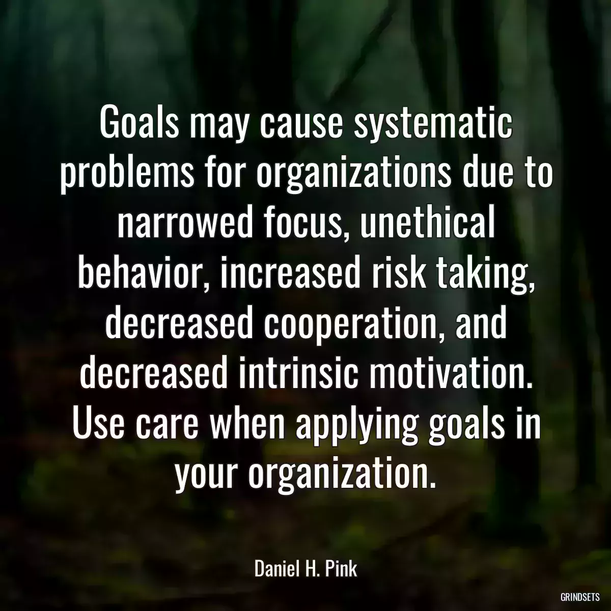 Goals may cause systematic problems for organizations due to narrowed focus, unethical behavior, increased risk taking, decreased cooperation, and decreased intrinsic motivation. Use care when applying goals in your organization.