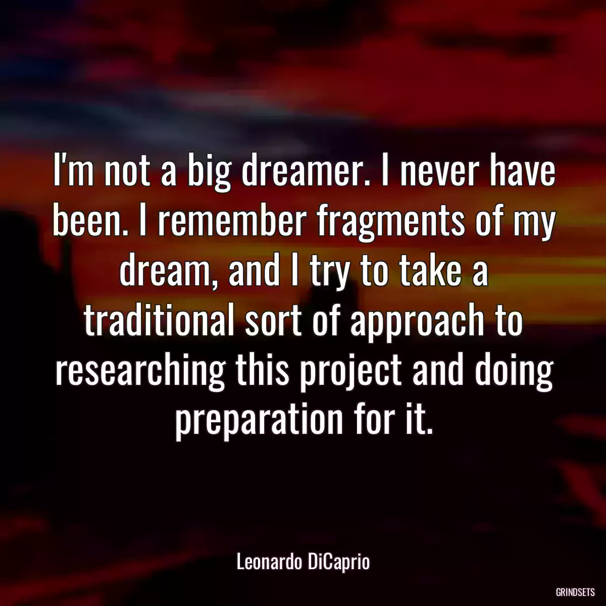 I\'m not a big dreamer. I never have been. I remember fragments of my dream, and I try to take a traditional sort of approach to researching this project and doing preparation for it.