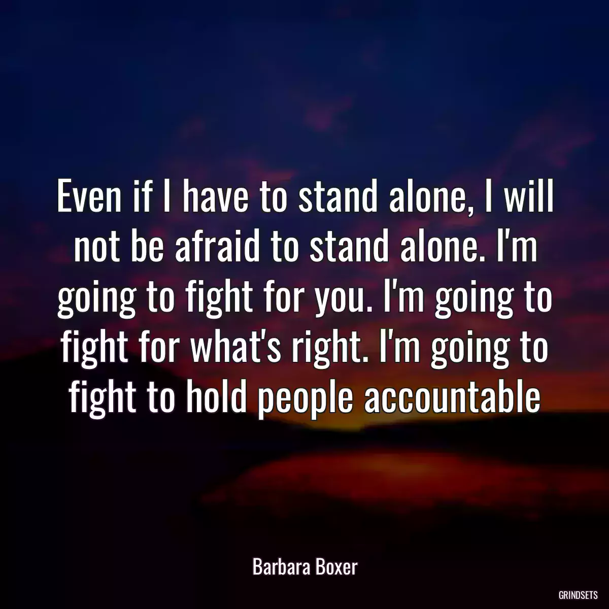 Even if I have to stand alone, I will not be afraid to stand alone. I\'m going to fight for you. I\'m going to fight for what\'s right. I\'m going to fight to hold people accountable