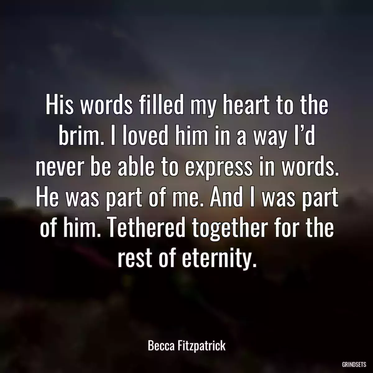 His words filled my heart to the brim. I loved him in a way I’d never be able to express in words. He was part of me. And I was part of him. Tethered together for the rest of eternity.