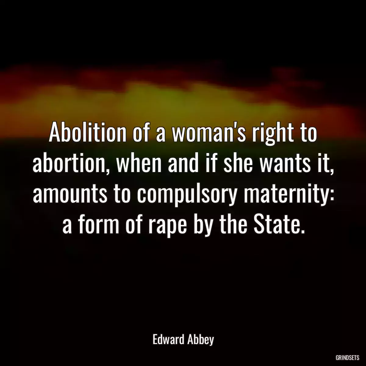 Abolition of a woman\'s right to abortion, when and if she wants it, amounts to compulsory maternity: a form of rape by the State.