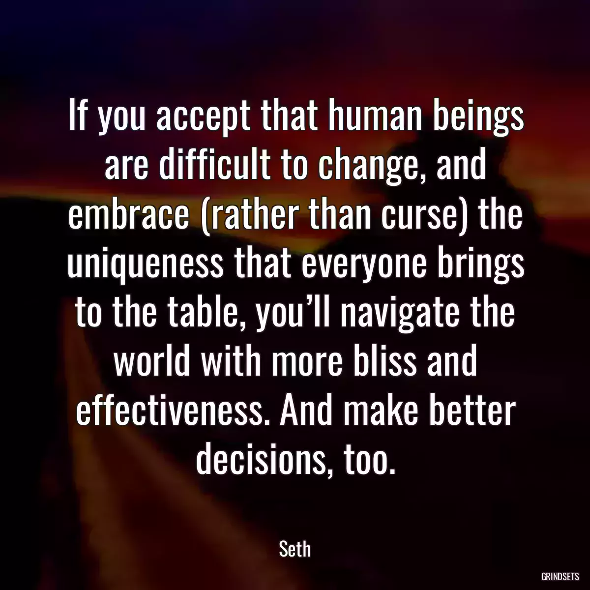 If you accept that human beings are difficult to change, and embrace (rather than curse) the uniqueness that everyone brings to the table, you’ll navigate the world with more bliss and effectiveness. And make better decisions, too.