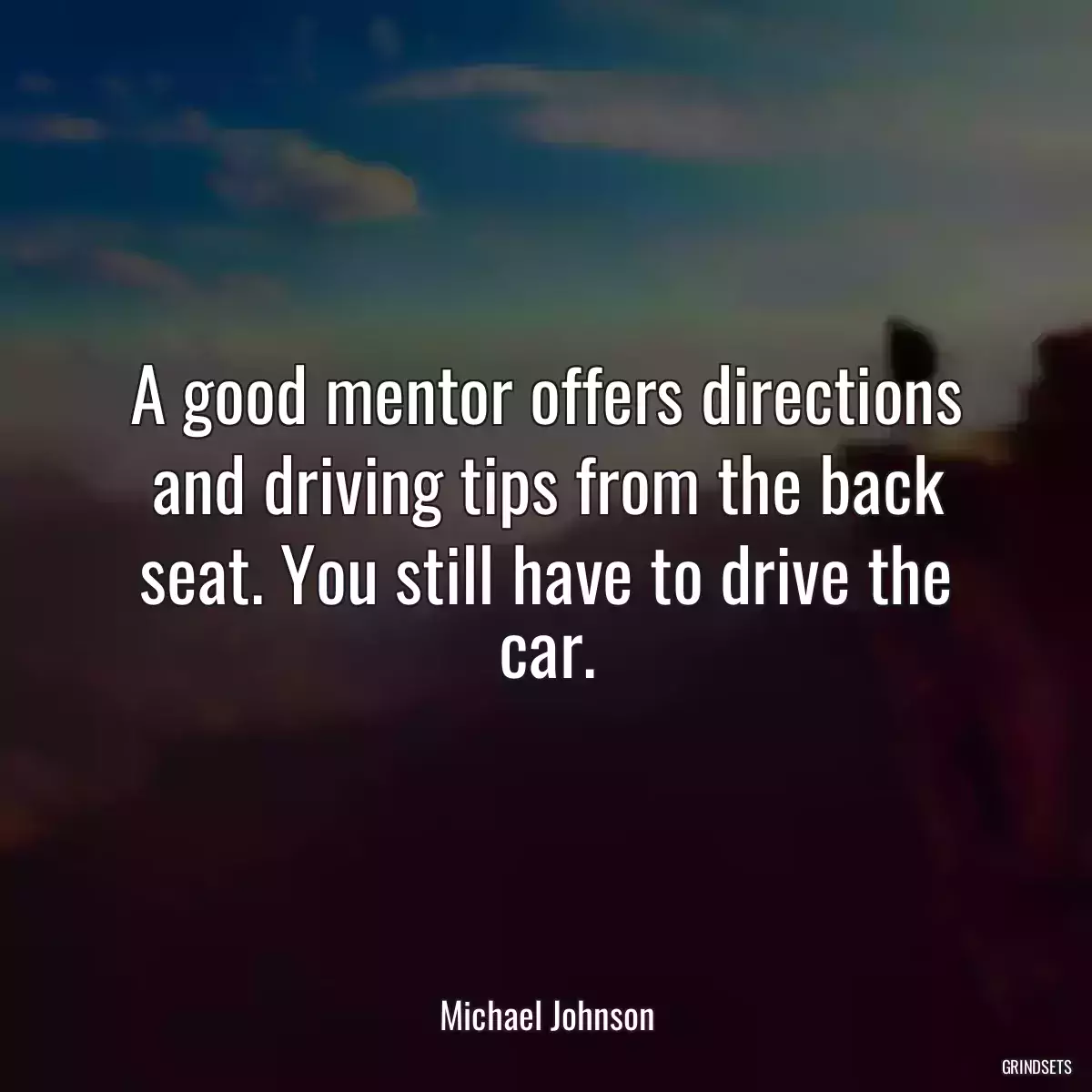 A good mentor offers directions and driving tips from the back seat. You still have to drive the car.