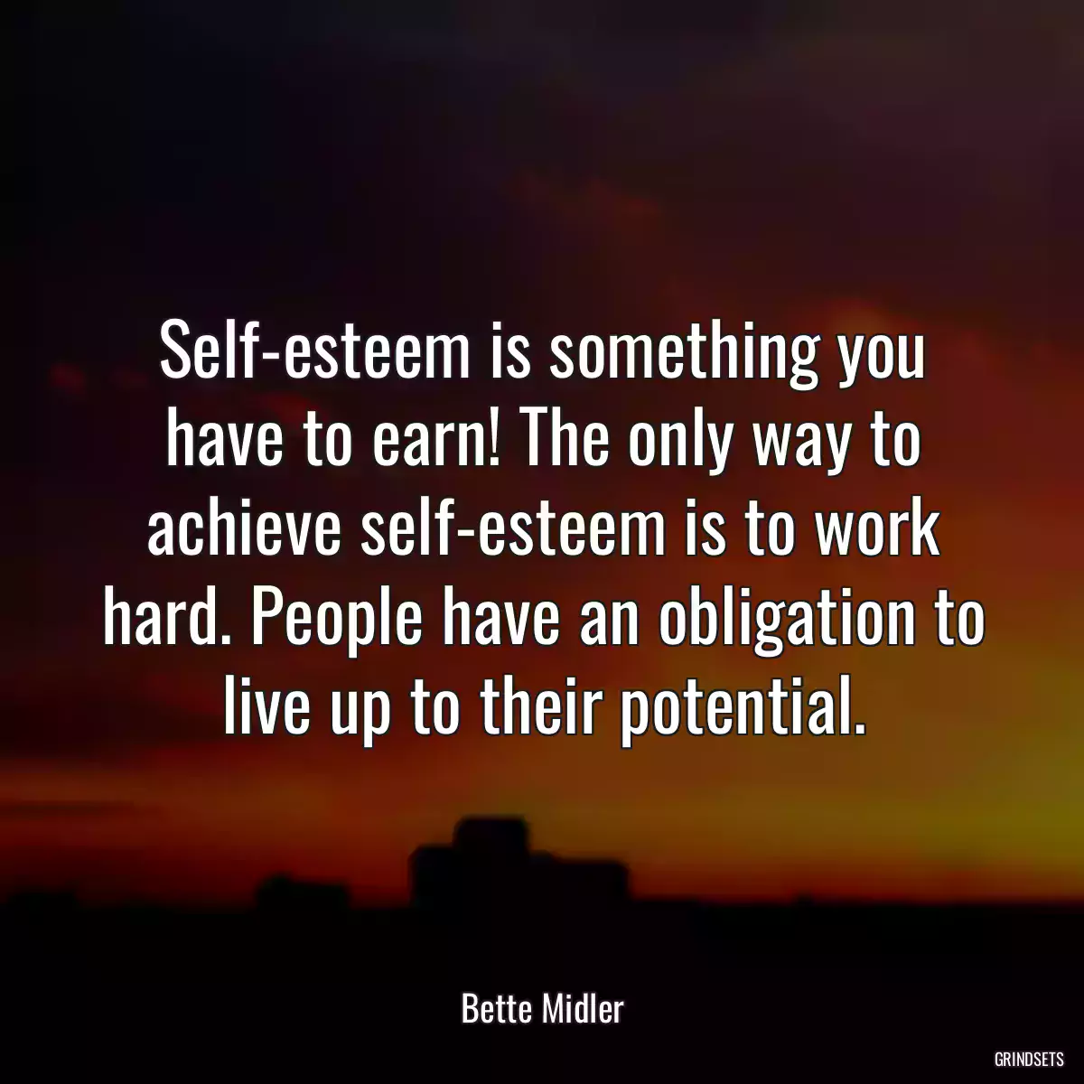 Self-esteem is something you have to earn! The only way to achieve self-esteem is to work hard. People have an obligation to live up to their potential.