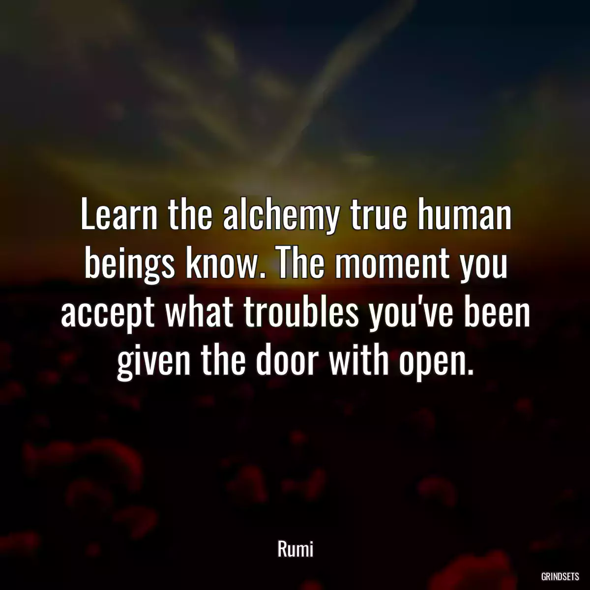 Learn the alchemy true human beings know. The moment you accept what troubles you\'ve been given the door with open.