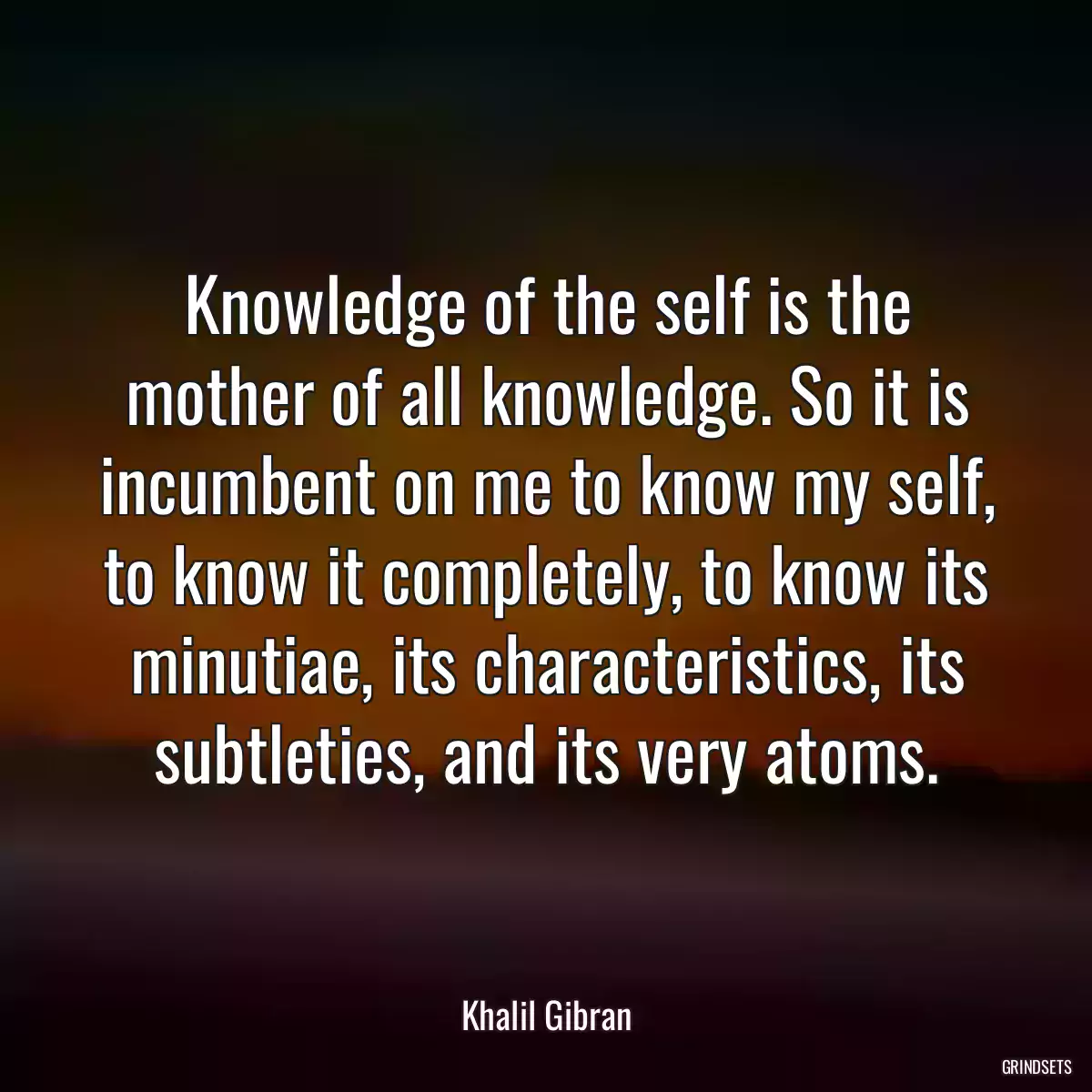 Knowledge of the self is the mother of all knowledge. So it is incumbent on me to know my self, to know it completely, to know its minutiae, its characteristics, its subtleties, and its very atoms.