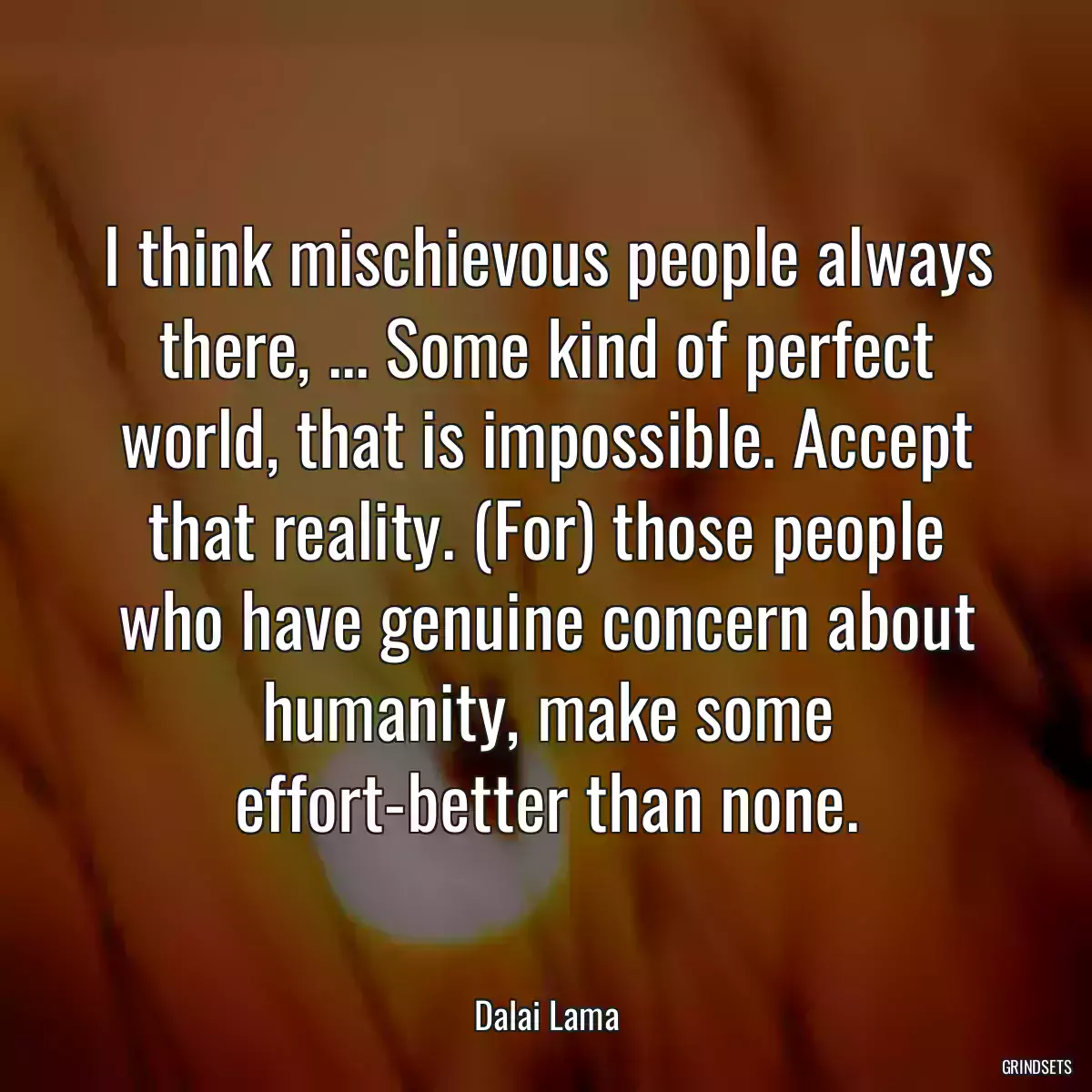 I think mischievous people always there, ... Some kind of perfect world, that is impossible. Accept that reality. (For) those people who have genuine concern about humanity, make some effort-better than none.