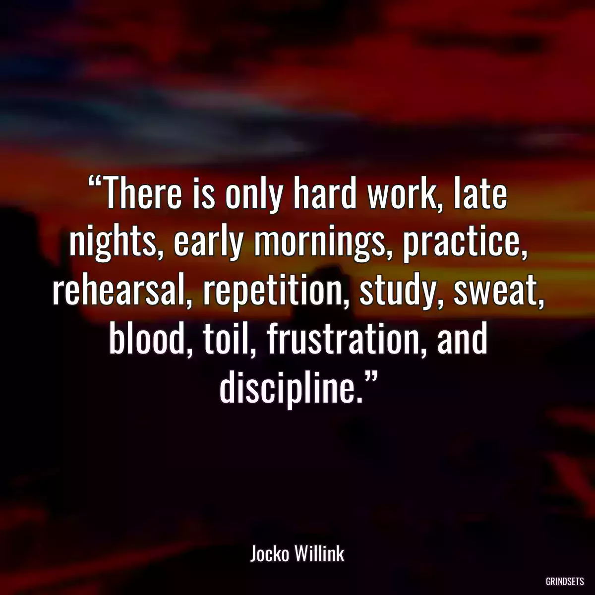 “There is only hard work, late nights, early mornings, practice, rehearsal, repetition, study, sweat, blood, toil, frustration, and discipline.”