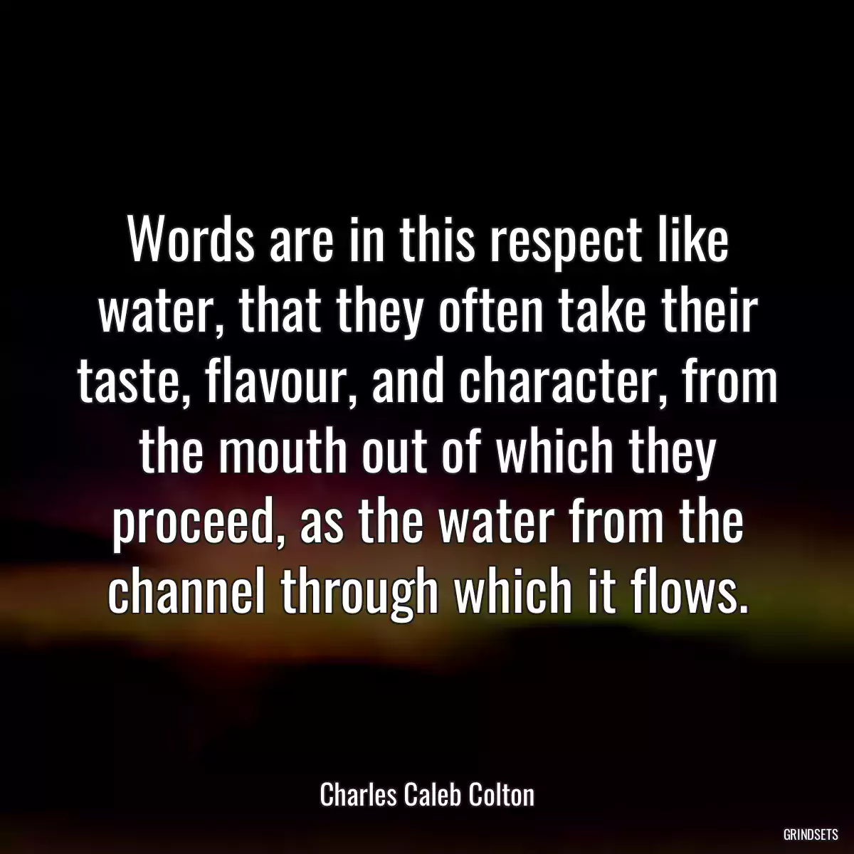 Words are in this respect like water, that they often take their taste, flavour, and character, from the mouth out of which they proceed, as the water from the channel through which it flows.