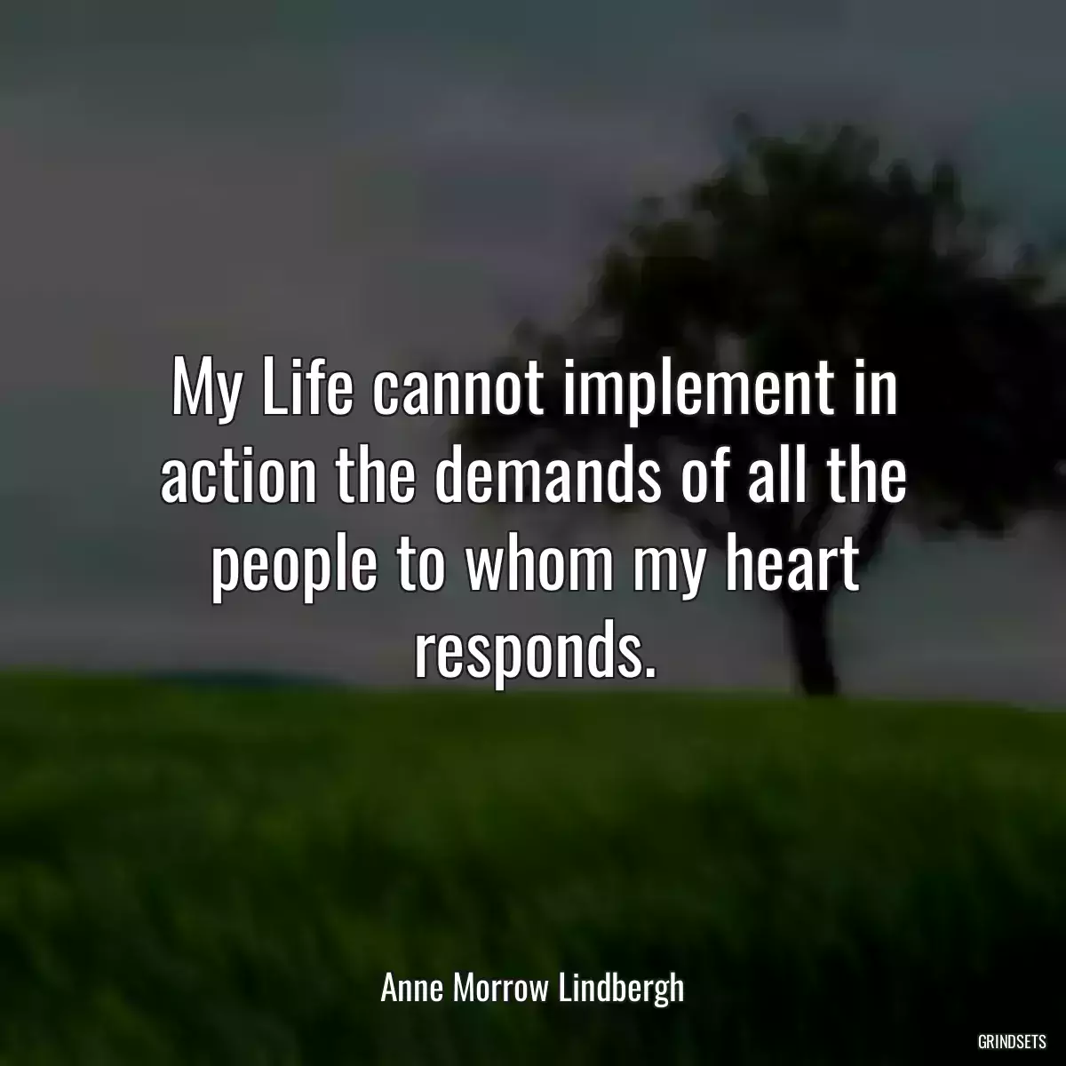 My Life cannot implement in action the demands of all the people to whom my heart responds.