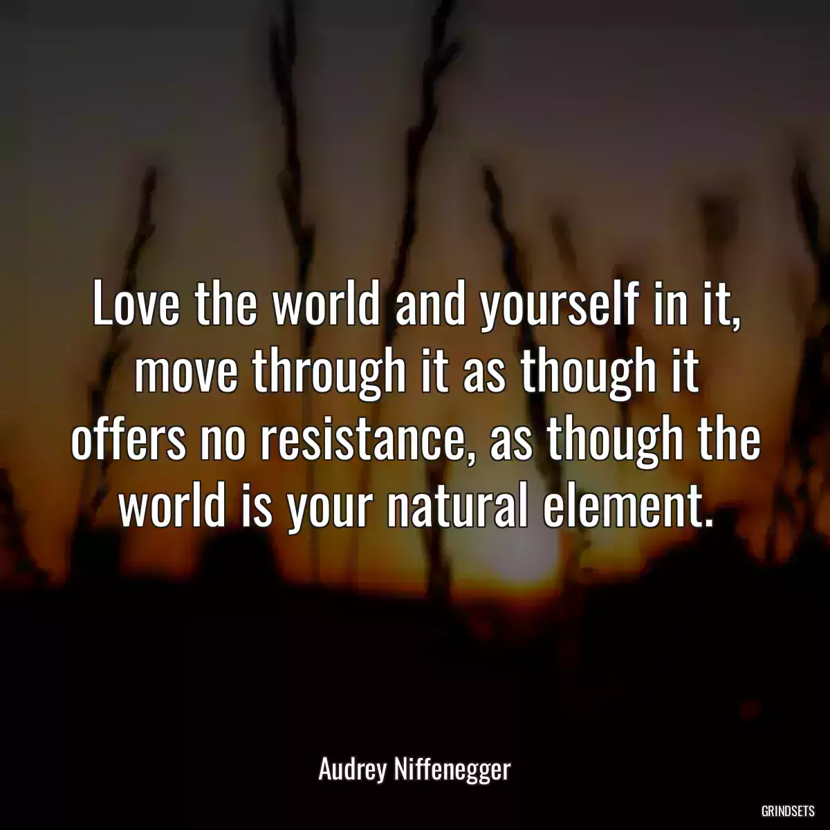 Love the world and yourself in it, move through it as though it offers no resistance, as though the world is your natural element.