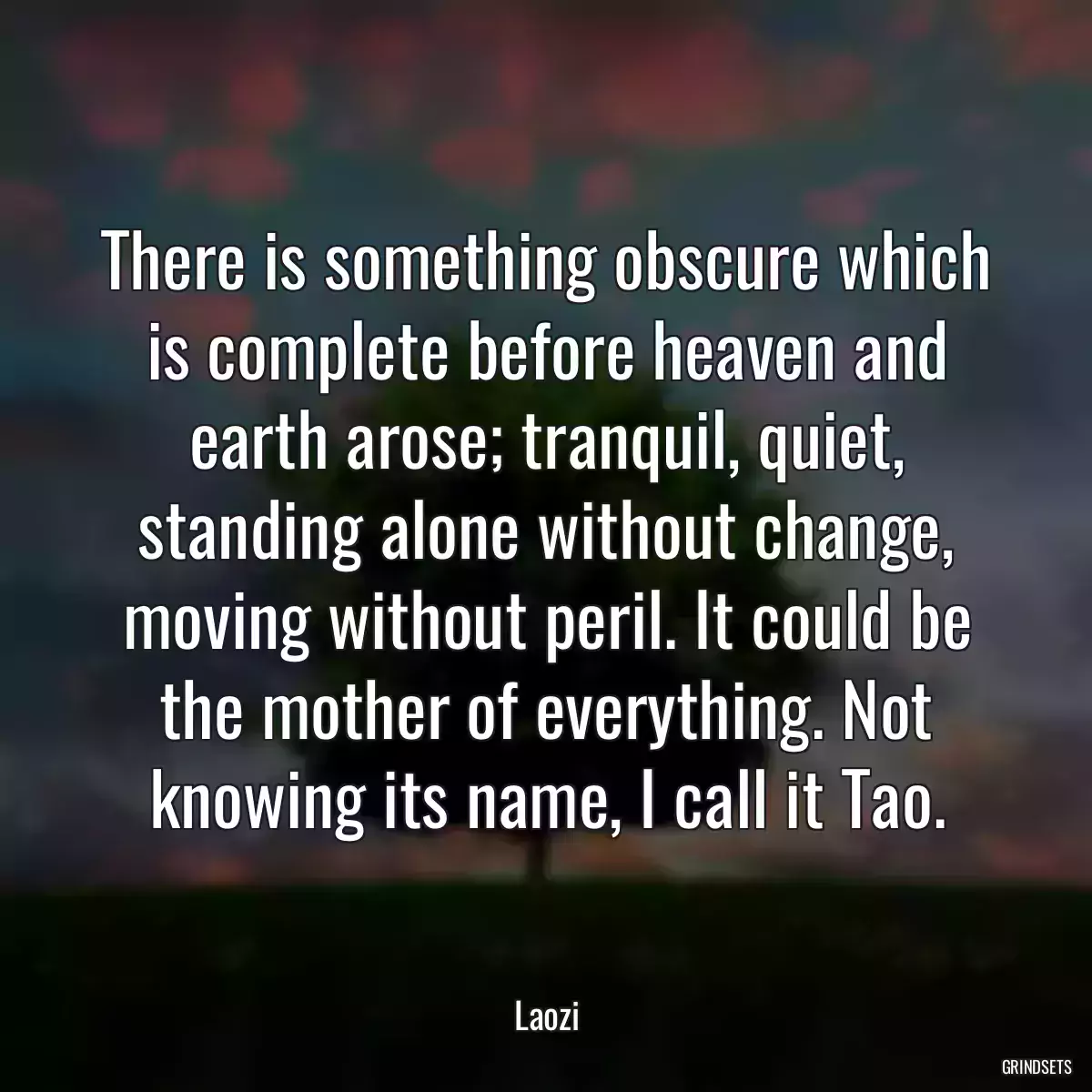 There is something obscure which is complete before heaven and earth arose; tranquil, quiet, standing alone without change, moving without peril. It could be the mother of everything. Not knowing its name, I call it Tao.
