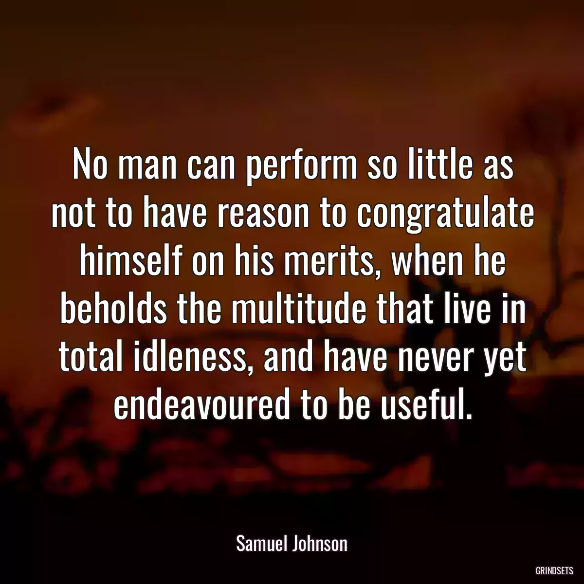 No man can perform so little as not to have reason to congratulate himself on his merits, when he beholds the multitude that live in total idleness, and have never yet endeavoured to be useful.