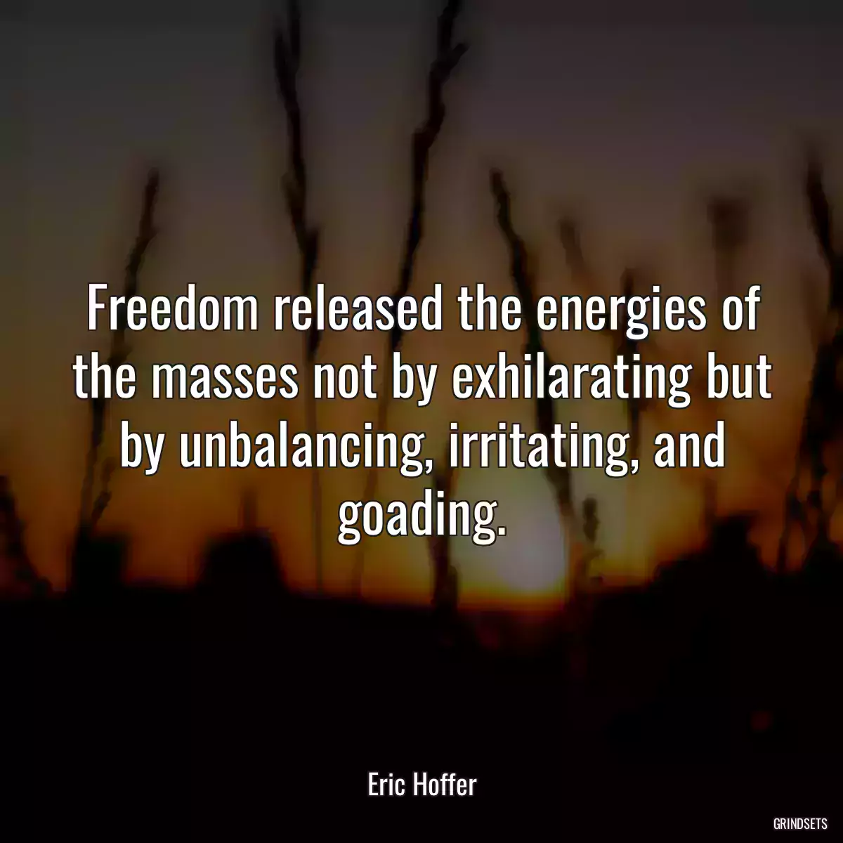 Freedom released the energies of the masses not by exhilarating but by unbalancing, irritating, and goading.