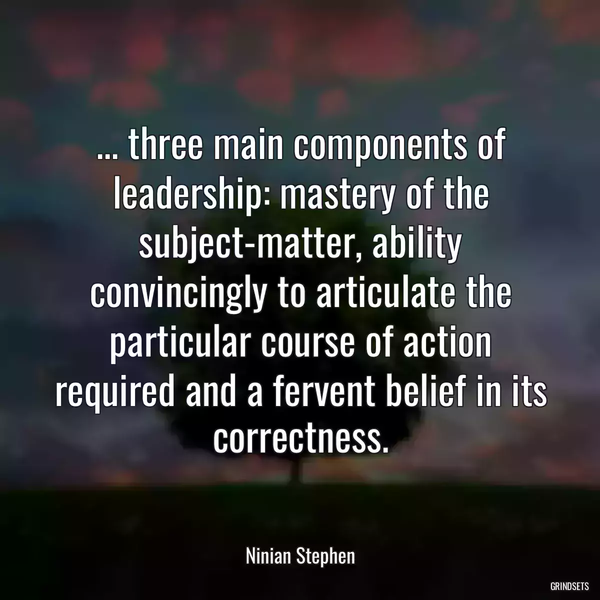 ... three main components of leadership: mastery of the subject-matter, ability convincingly to articulate the particular course of action required and a fervent belief in its correctness.