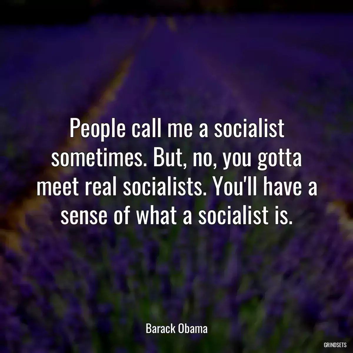 People call me a socialist sometimes. But, no, you gotta meet real socialists. You\'ll have a sense of what a socialist is.