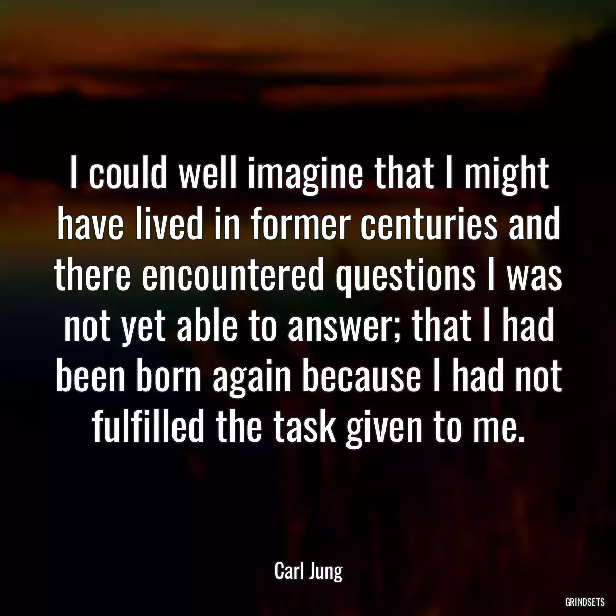 I could well imagine that I might have lived in former centuries and there encountered questions I was not yet able to answer; that I had been born again because I had not fulfilled the task given to me.