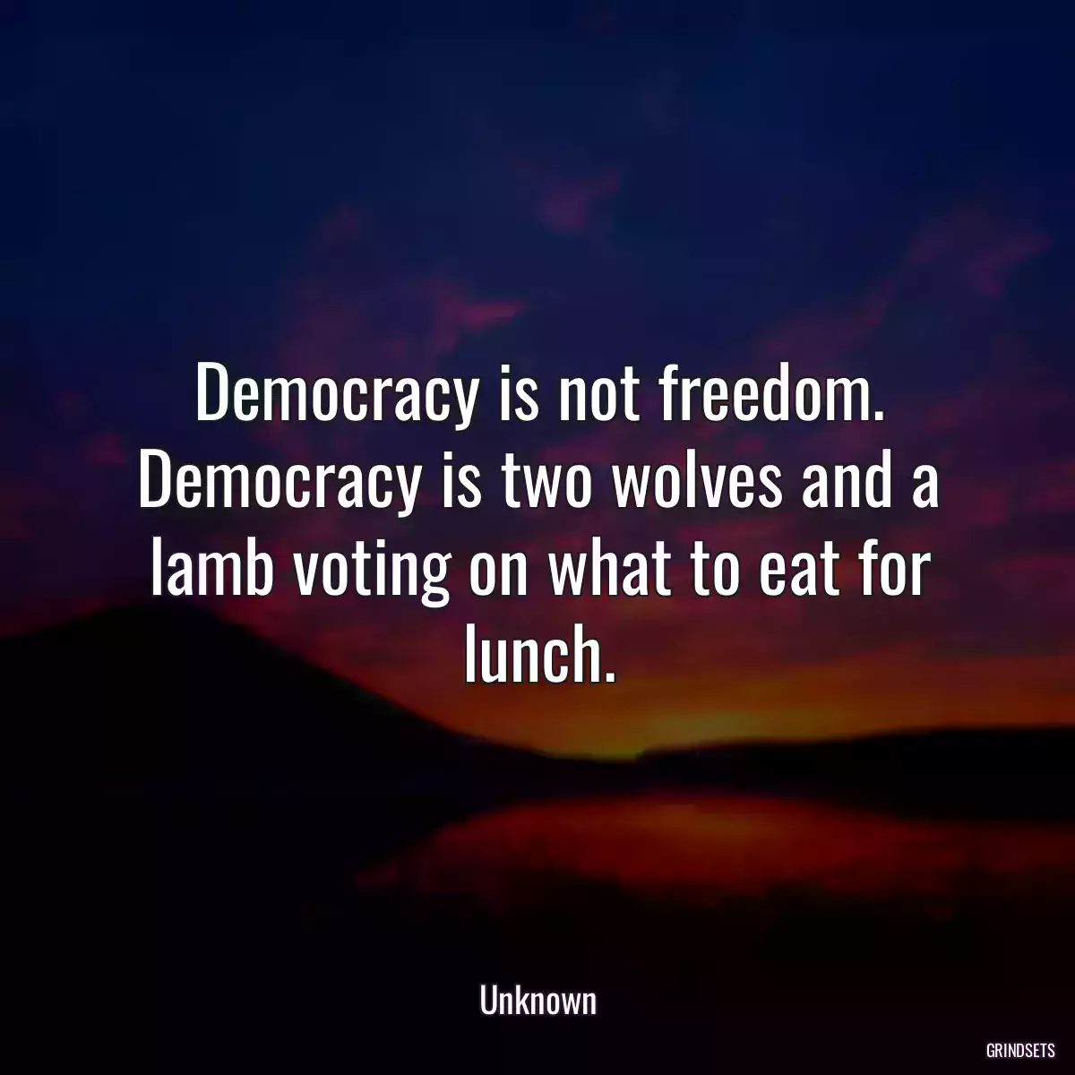 Democracy is not freedom. Democracy is two wolves and a lamb voting on what to eat for lunch.