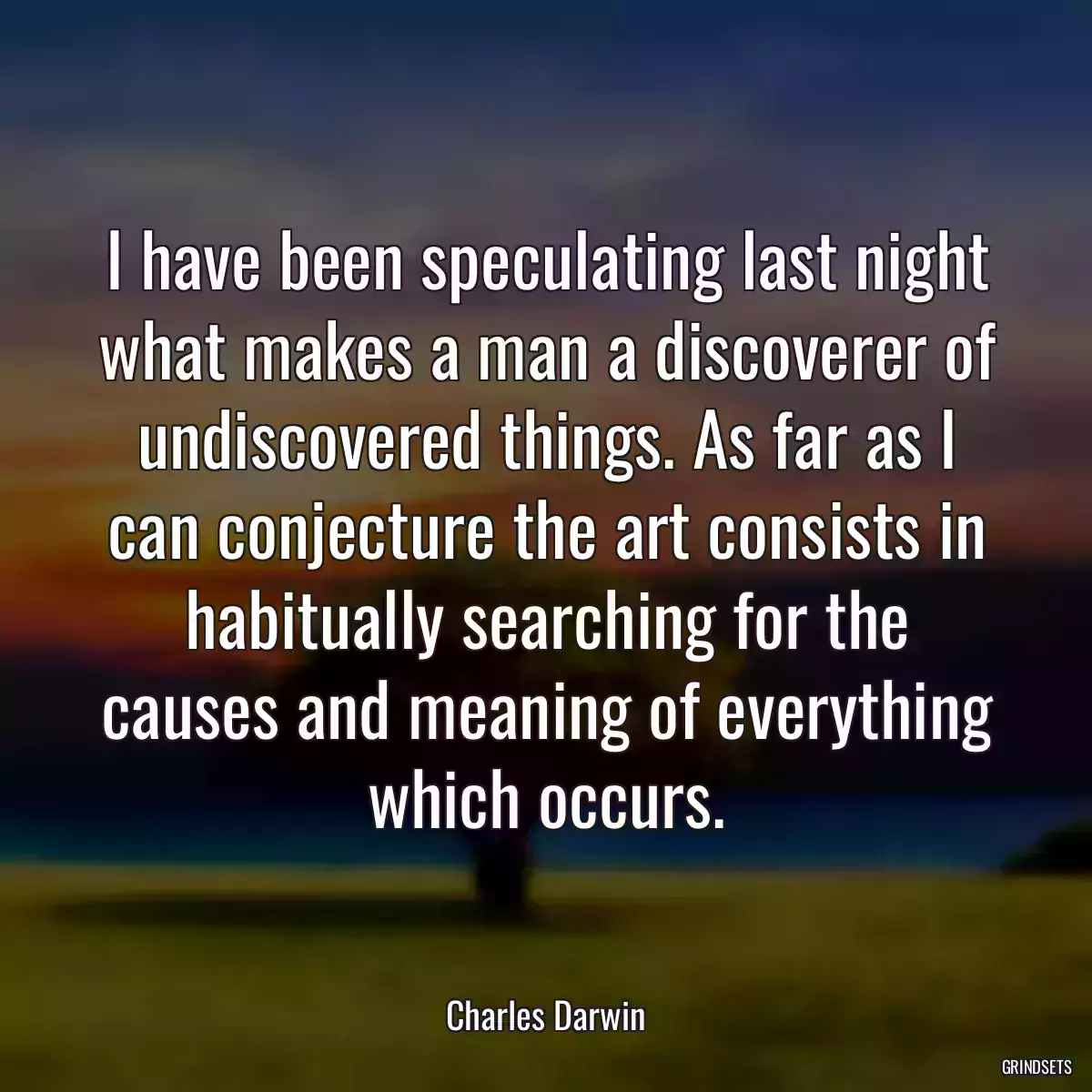 I have been speculating last night what makes a man a discoverer of undiscovered things. As far as I can conjecture the art consists in habitually searching for the causes and meaning of everything which occurs.