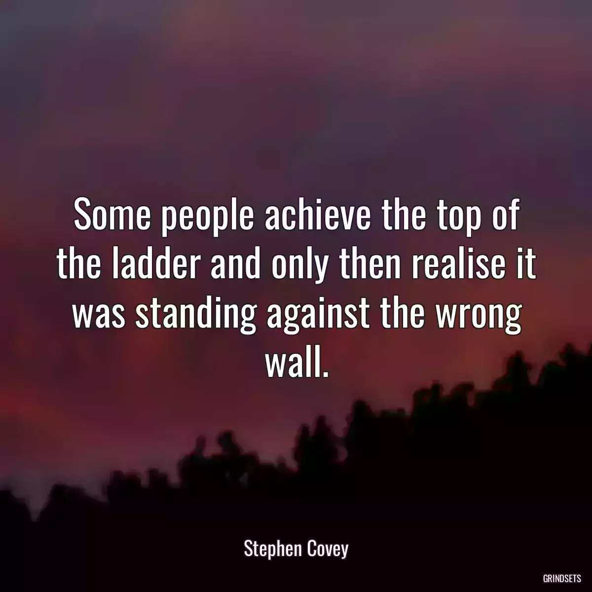 Some people achieve the top of the ladder and only then realise it was standing against the wrong wall.