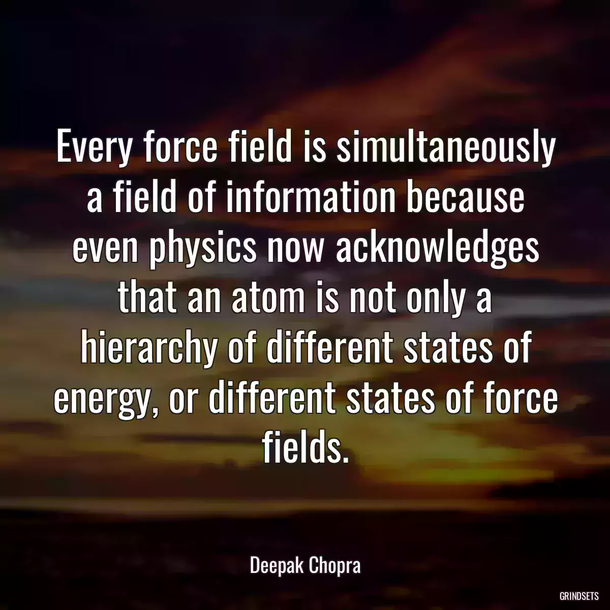 Every force field is simultaneously a field of information because even physics now acknowledges that an atom is not only a hierarchy of different states of energy, or different states of force fields.