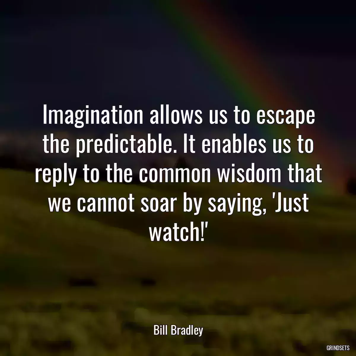 Imagination allows us to escape the predictable. It enables us to reply to the common wisdom that we cannot soar by saying, \'Just watch!\'