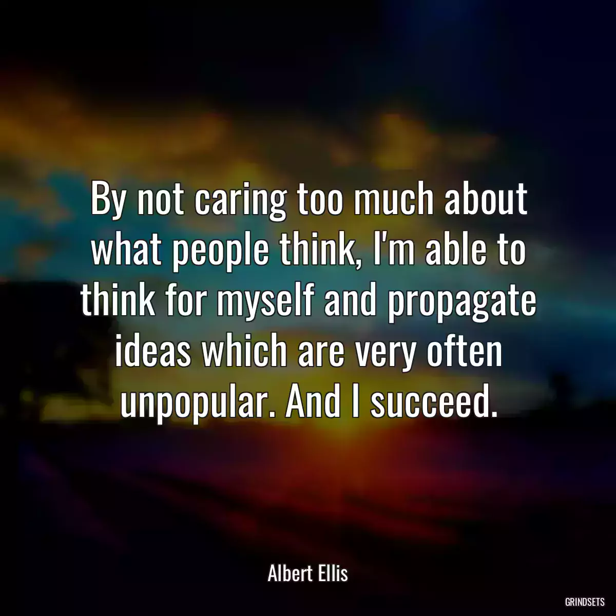 By not caring too much about what people think, I\'m able to think for myself and propagate ideas which are very often unpopular. And I succeed.