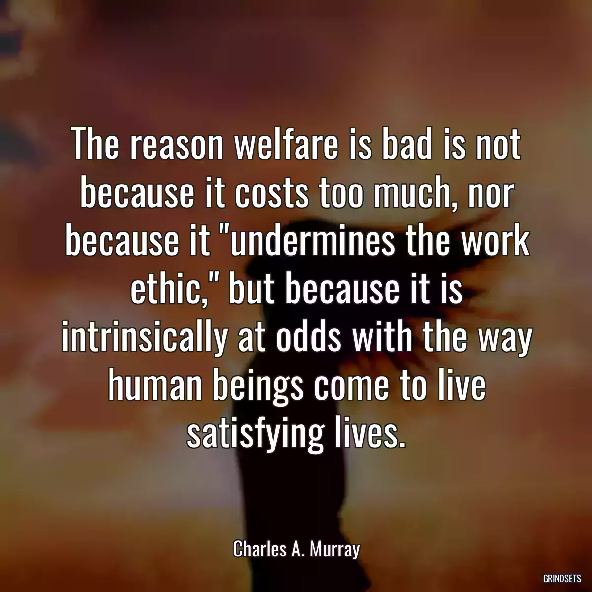 The reason welfare is bad is not because it costs too much, nor because it \