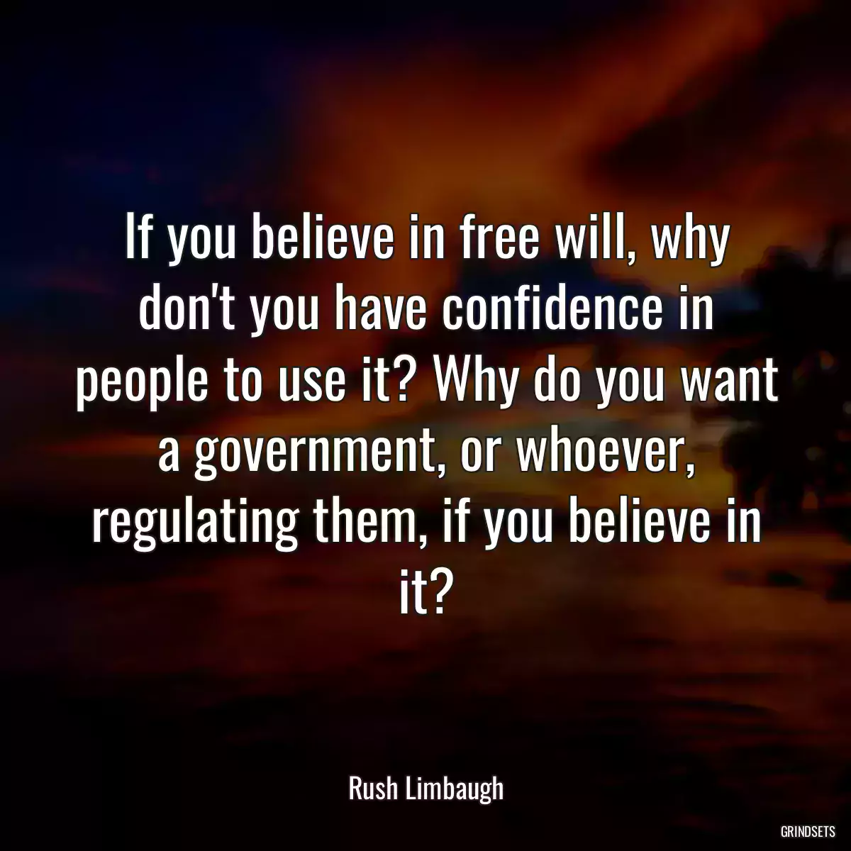 If you believe in free will, why don\'t you have confidence in people to use it? Why do you want a government, or whoever, regulating them, if you believe in it?