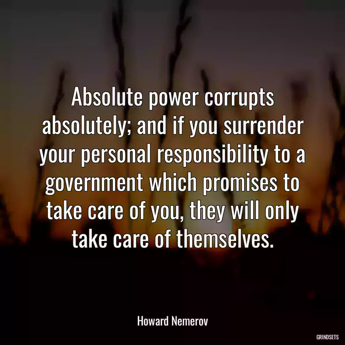 Absolute power corrupts absolutely; and if you surrender your personal responsibility to a government which promises to take care of you, they will only take care of themselves.