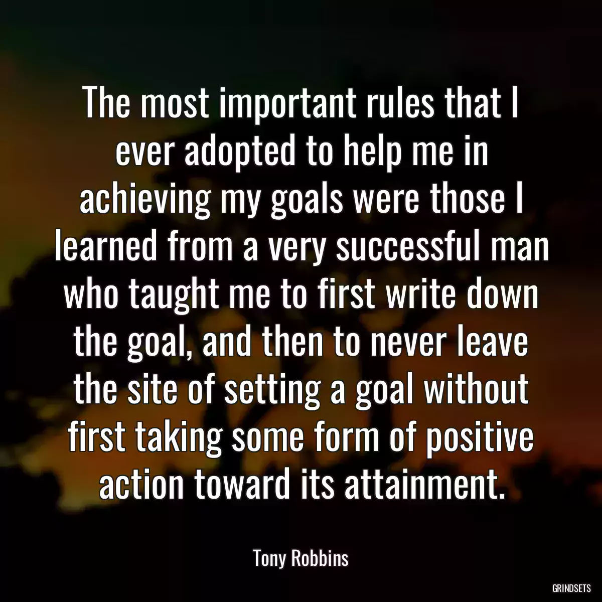 The most important rules that I ever adopted to help me in achieving my goals were those I learned from a very successful man who taught me to first write down the goal, and then to never leave the site of setting a goal without first taking some form of positive action toward its attainment.